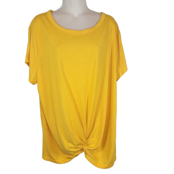 Bobbie Brooks Top T Shirt Womens 2X Solid Yellow Twist Knot Front Short Sleeve - Picture 1 of 8